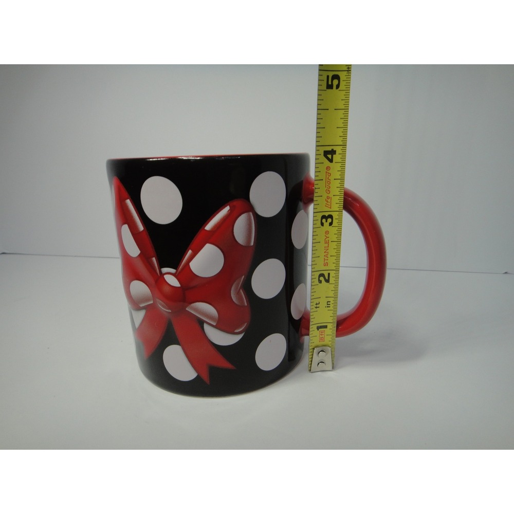 Disney Parks Minnie Mouse Black Polka Dot Ceramic Coffee Mug 3D Red Bow 4in - Picture 7 of 7
